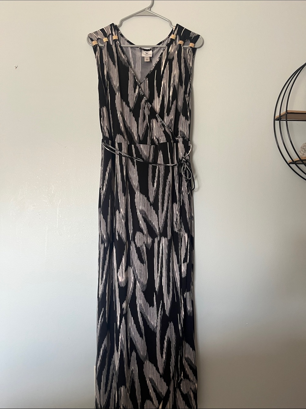 Worthington Black & Gray Sleeveless Wrap Maxi Dress